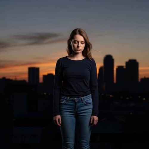 Melancholic Girl in Urban Twilight | Deep Emotions Captured