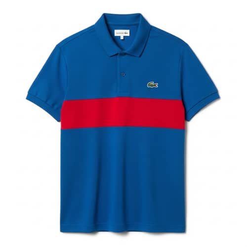 Blue Polo Shirt with Red Stripe & Crocodile Logo | Casual Wear