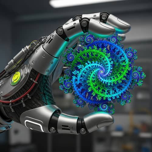 Semi-Robotic Hand Holding Colorful Geometrical Fractal Object