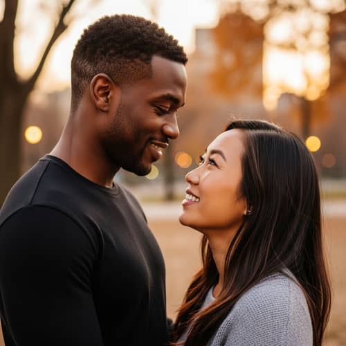 Interracial Couple Standing Together | Portrait of Black Man & Asian Woman