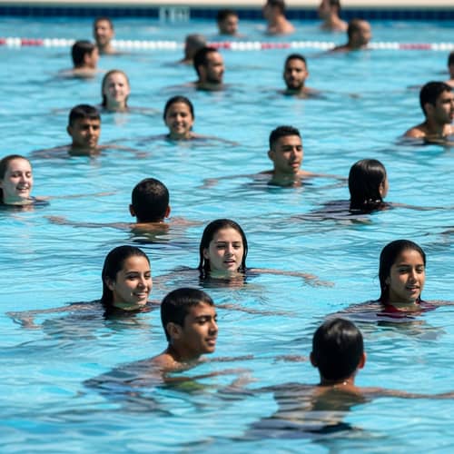 Diverse People Enjoy Swimming in Busy Pool | Heat Wave Relief