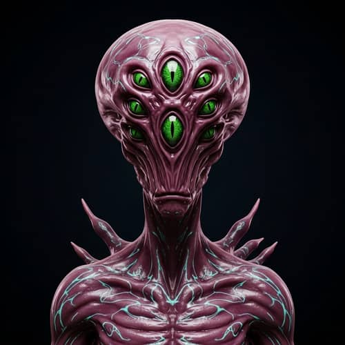 Vivid Extraterrestrial Being with Array of Eyes and Gravity-Defying Appendages