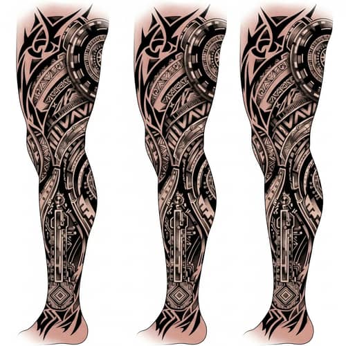 Full-Leg Tribal Hitech Tattoo Design