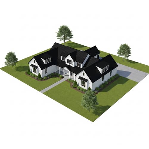 L-Shaped Two-Story House | Urban Farm Style | Architectural Rendering