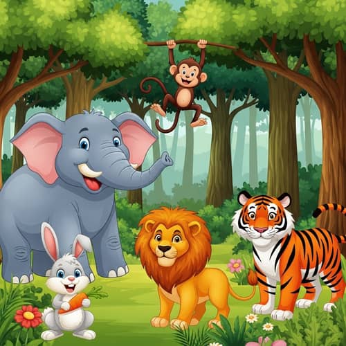 Lively Forest Clipart with Joyful Animals