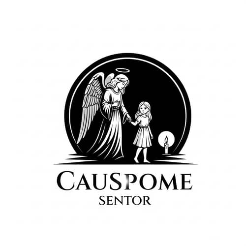 Guardian Angel Mentor Leading Girl with Candle in Black and White