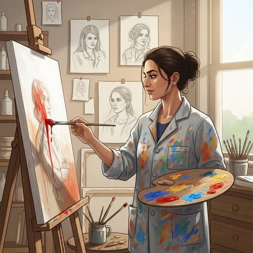 South Asian Woman Painter in Studio | Artistic Chaos and Beauty