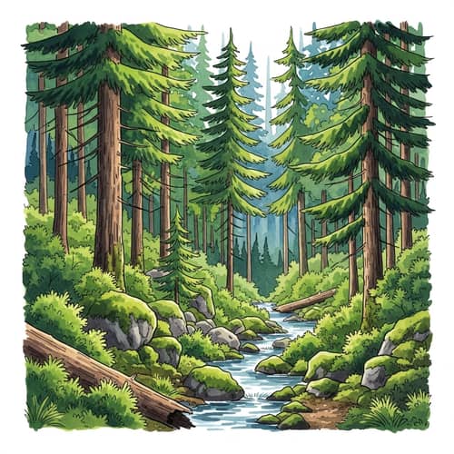 Lush Forest Watercolor Painting - Nature's Tranquility