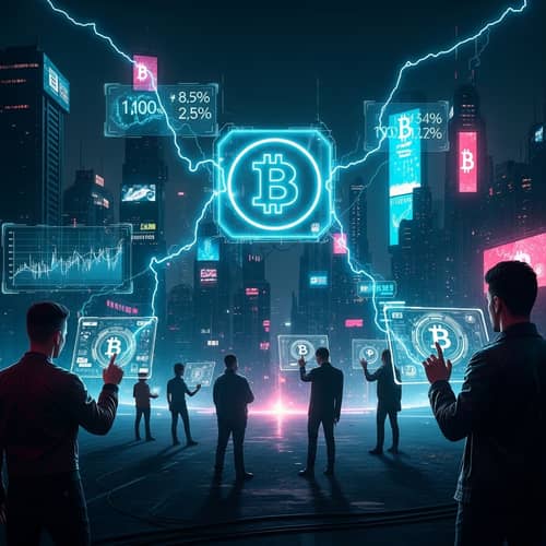 Futuristic Cyberpunk Bitcoin Scene: Digital Innovation Amidst Urban Chaos