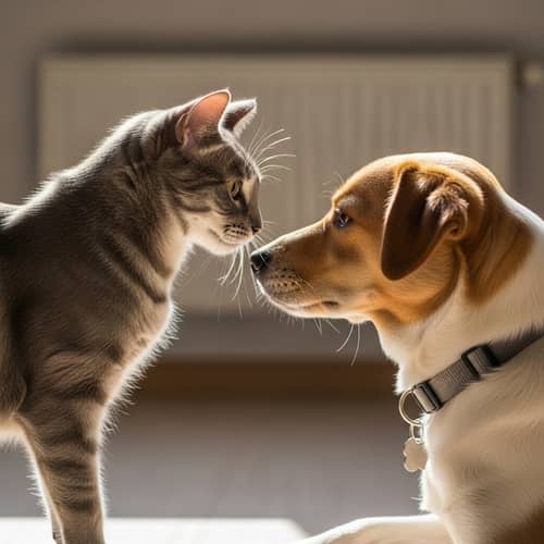 Female Cat Interacting with Dog - Beautiful Animal Friendship