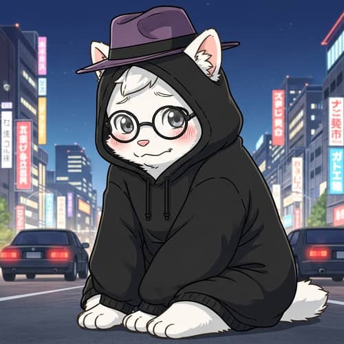 White Furry Anime Character in Urban Setting | Cute Anthro Art
