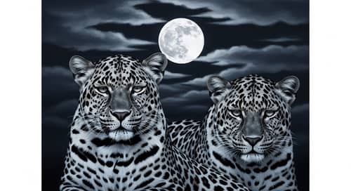 Majestic Leopards Artwork: Moonlit Beauty in Grey and Blue