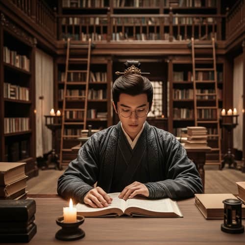 Elegant Chinese Scholar in Classical Library | Study Enthusiast