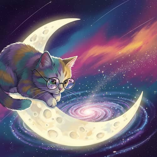 Whimsical Cat on the Moon - Dreamlike Digital Art