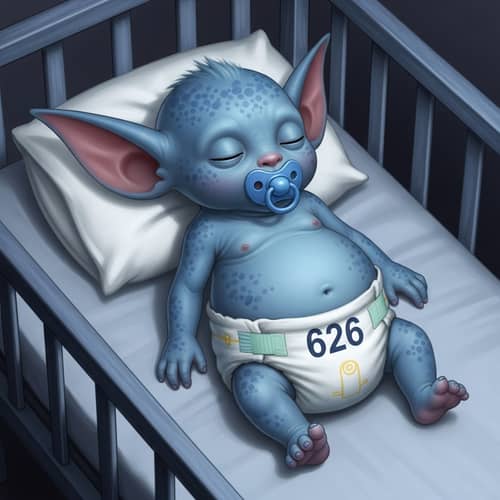 Blue Experimental Creature 626 Sleeping in Crib