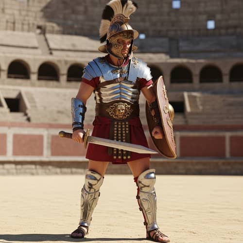 Detailed Roman Gladiator in Authentic Armor - Gladius Warrior
