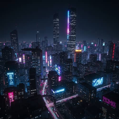 Futuristic Cyberpunk Cityscape at Night - High-Tech Architecture
