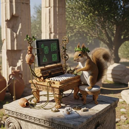 Antique Computer Usage by Squirrel in Ancient Greece