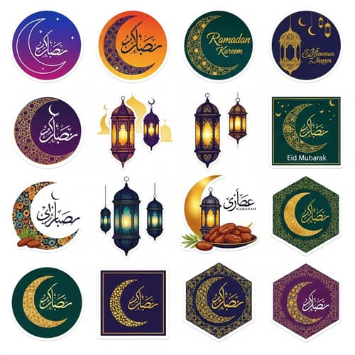 Festive Ramadan Stickers: Crescent Moon, Lanterns & More