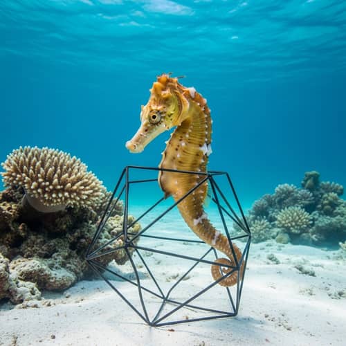 Realistic Seahorse with Horse Head Swimming in Crystal Clear Water