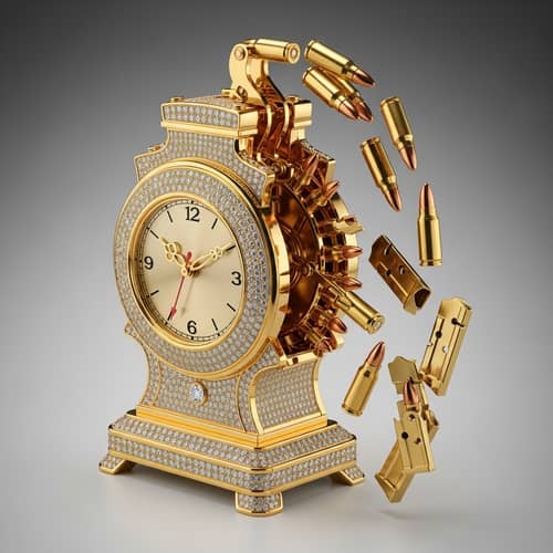 Luxurious Gold Diamond Clock with Bullets & Clips Feature