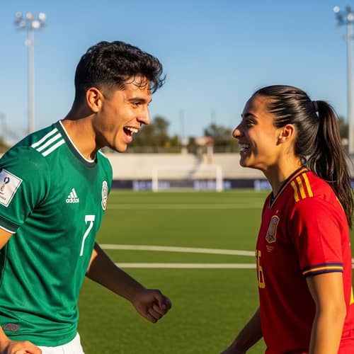 Joyous Soccer Players on Sunny Football Pitch