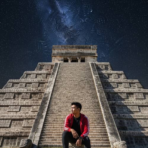 35-Year-Old Indonesian Man at Mayan Pyramid in Yucatan