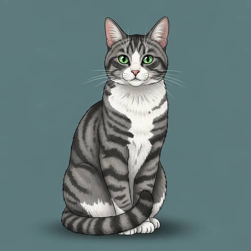 Gray and White Housecat: Captivating Illustration
