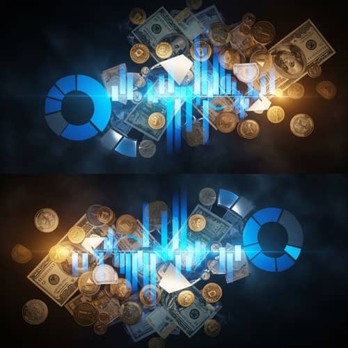 Dark Theme Finance Photo with Currency Notes, Coins, and More