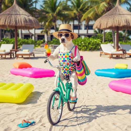 Stylish Beach Dog Enjoying Tropical Vacation