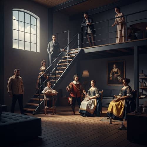 Modern Reinterpretation of Las Meninas in a Contemporary Loft