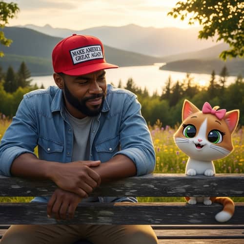 African American Artist with 'Make America Great Again' Hat in Park Scene