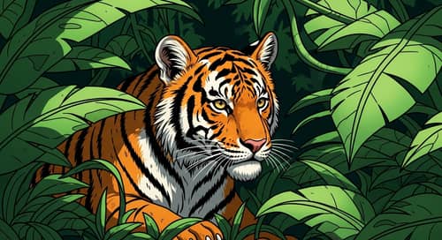 Camouflaged Juvenile Tiger in Lush Vegetation