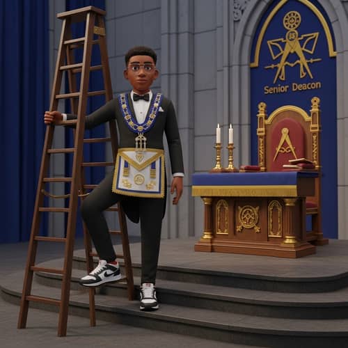 Detailed 3D Animation of Stylish Brown-Skinned Character on Ladder