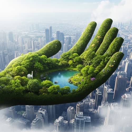 Green Forest With River in Urban City | Nature & Skyscrapers