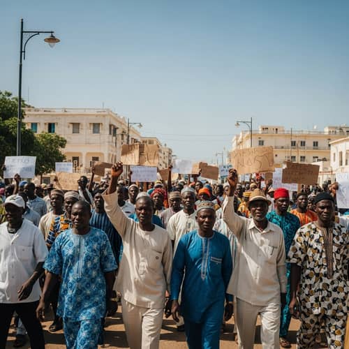 Peaceful Demonstration in Dakar: Diverse Crowd Rallying for Change