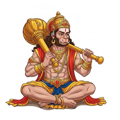 Mythical Hindu Deity with Golden Jewels and Mace