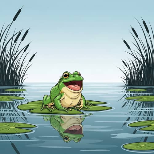 Laughing Frog on a Lilypad - Serene Pond Scene