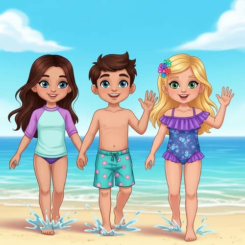 Cartoon Children Leaving Beach | Fun Illustration