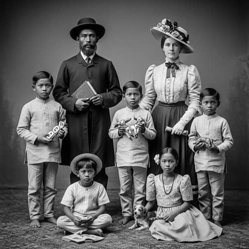 19th Century Filipino Family Portrait with Parents and Children