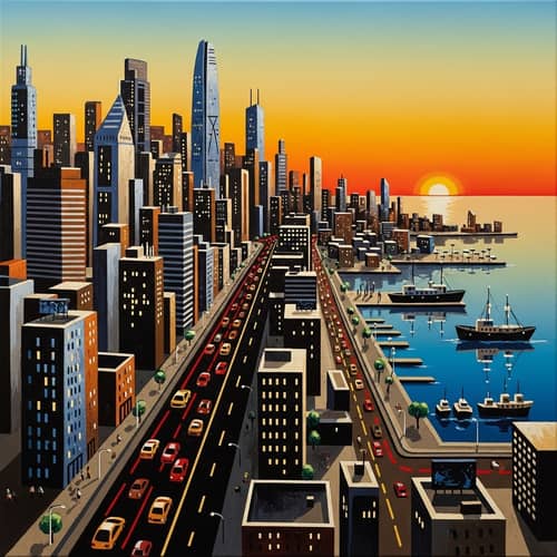 Abstract Cityscape Art: Vibrant City Life