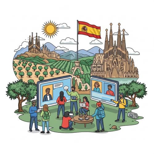 Digital Nomads Exchange in Vibrant Spanish Landscape