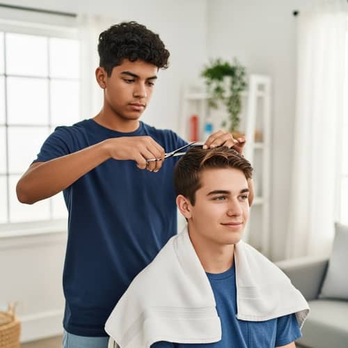 Teenage Boys Haircutting | Camaraderie in Action