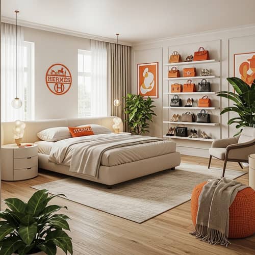 Opulent and Chic Bedroom Design in Hermes Orange and Beige Tones