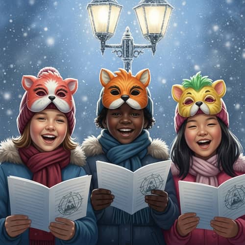 Winter Joy: Multicultural Children in Carnival Masks