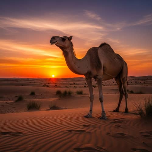Detailed Illustration of Dromedary Camel in Natural Desert Environment