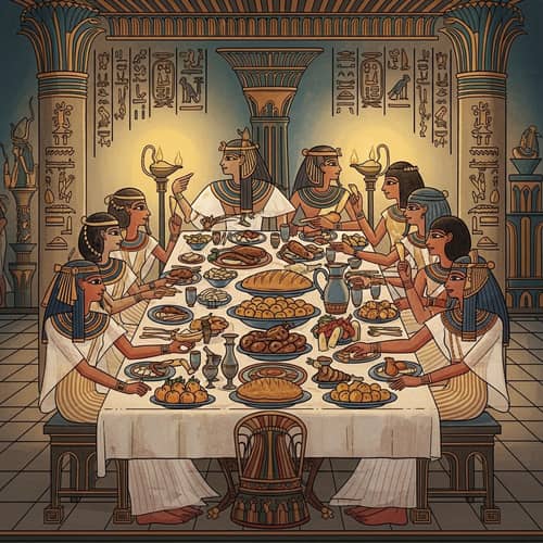 Stylized Ancient Egyptian Banquet Illustration