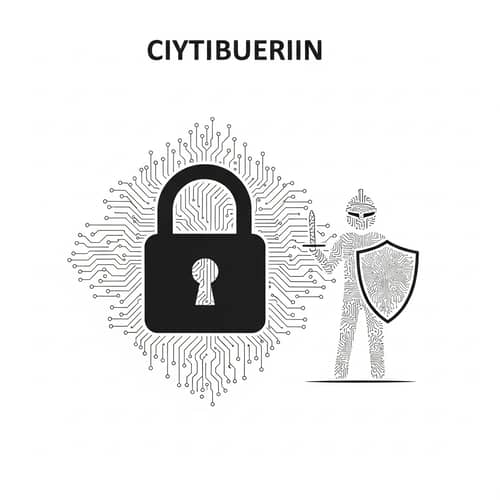 Minimalistic Cybersecurity Art: Symbolic Lock and Warrior