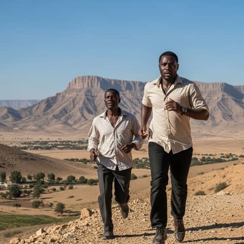 Athletic Person Running in Wild Libyan Landscapes | Actor-like Physique