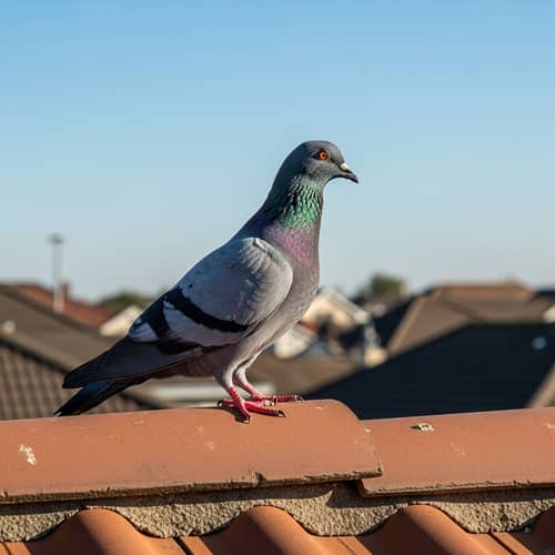 Close-up of a Pigeon Perched on a Rooftop | Feathers Shimmering in Grey and Blue